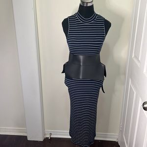Ripe Stripes Navy &White Midi Maxi Fitted Dress Size Large